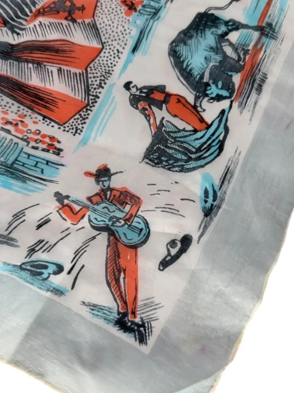 Vintage Matador Flamenco Bullfighting Handkerchief Scarf With Spanish Theme Art